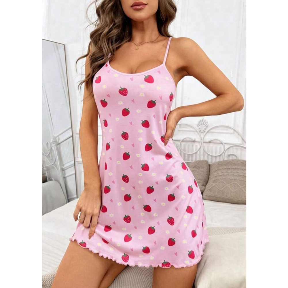 Strawberry Print Pink Cami Nightie